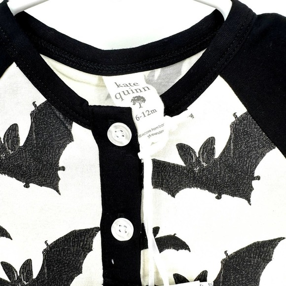 KATE QUINN Halloween Black Bat Bamboo Long Sleeve Baseball Henley 6-12M NEW - Picture 2 of 5